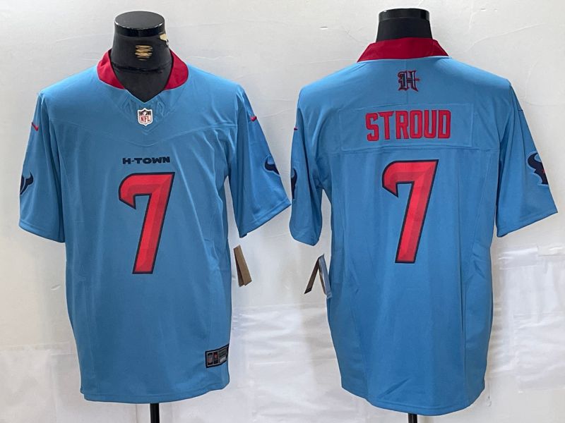 Men Houston Texans 7 Stroud Light Blue Three generations 2025 Nike Limited NFL Jersey style 21